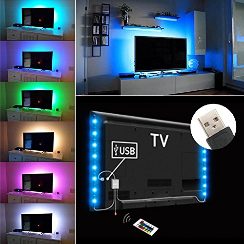 comprare on line iRegro strisce LED illuminazione per HDTV USB Powered TV retroilluminazione, Home Theater Accent Kit con telecomando, 2 Multi Color Luce striscia di LED RGB di illuminazione 2 bande (2 bande) prezzo
