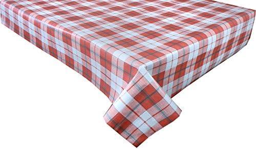 2 Metres (200cm x 137cm) Vinyl Tablecloth, Brick Red / Grey Tartan, To fit up to a 6 Seater Size Oblong table, Wipe Clean, Textile Backed (211)