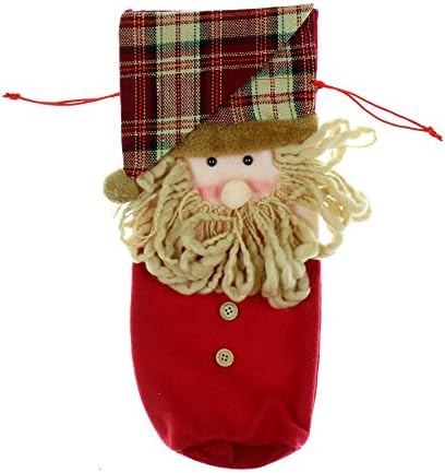 SANTA CLAUS / FATHER CHRISTMAS / ST NICHOLAS Christmas Gift Bottle Holder / Stocking - Red &amp; Cream with Tartan Detail Fabric Christmas Wine Gift Holder / Christmas Gift XMAS STOCKING / - 37cm