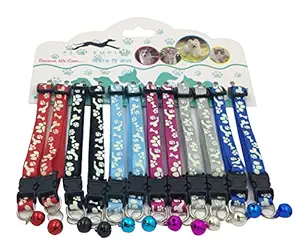 Pets Empire 2 Pcs Cat Puppy Collar Glow in The Dark Paw and Bone Print Collar Anti-Lost & Quick Release Buckle- Color May Vary