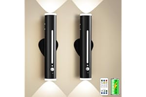 Moslumin 2 Piezas Apliques Pared Dormitorio Sin Cable, Lamparas Pared Recargable con Sensor de Movimiento, Magnetica 360° Giratorio Metal, Luces LED Pilas Inalambrica para Interior, Exterior, Estar