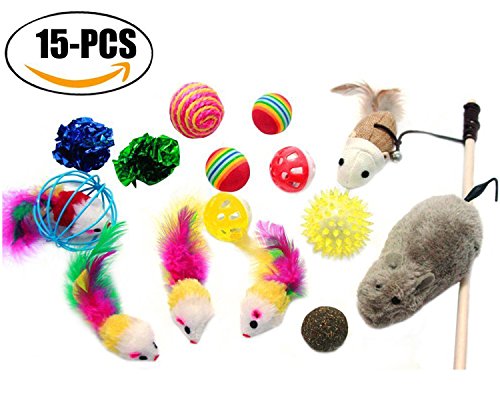 Sportgirls Juguetes para gatos, 15Pcs Varios juguetes para gatitos Cat Juguetes interactivos para ratones con gatita Sisal para interiores y exteriores Pequeños y medianos Gatos grandes
