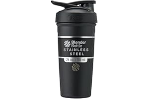 ‎BLENDERBOTTLE BlenderBottle Strada - Edelstahl Trinkflasche, Thermoflasche mit BlenderBall, Protein Shaker und Fitness Shaker, BPA frei, Doppelwandig, Vakuum isoliert - schwarz, 710 mL.