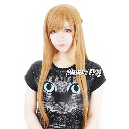Sword Art Online Asuna Yuuki Yellow Golden Women Anime Cosplay Hair Wig+Wig Cap
