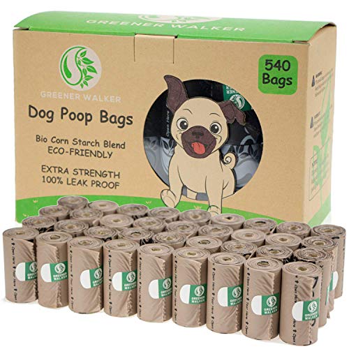 Greener Walker Cacca Sacchetti per bisogni dei Cani,540 unità,Extra Spessi,Forti e 100% Prova di perdite,biodegradabili étanches Sacchetti per Cani(Marrone)