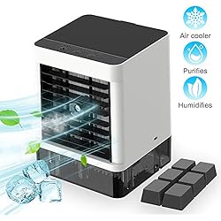 Climatiseur Portable, 3 EN 1 Refroidisseur D'air Portable USB Ventilateur Réglable Mobile Mini Air Cooler Humidificateur Purificateur Personnel pour Maison/Bureau