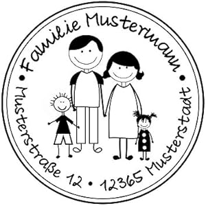 Familienstempel | Personalisierter Adressstempel mit Familienname und Adresse | Eltern mit 1 Jungen und 1 Mädchen