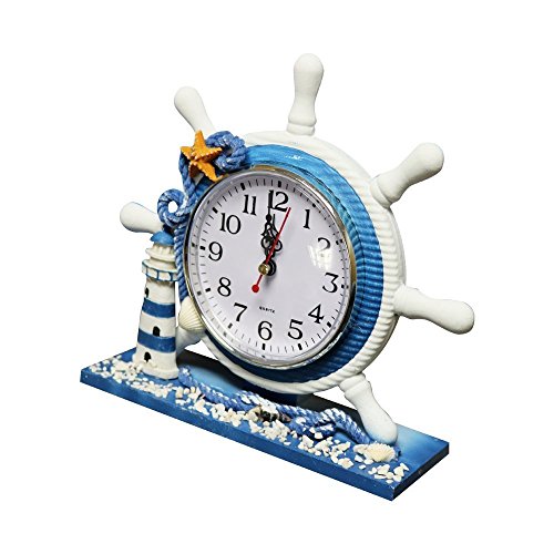Mediterranen Stil dekorative Uhr, SHAYSON 9-Zoll-antike nautische Lenkrad Helm-Uhr mit Leuchtturm Beack Segelboot Dekoration - 4