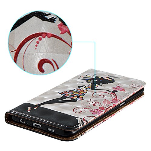 Galaxy S6 Edge Schutzhülle,Samsung S6 Edge PU Lederhülle Tasche,Sunroyal Cool Schwarz Mädchen Blumen Schmetterling Muster Bookstyle Brieftasche Flip Buchstil Wallet Case Protective Cover Etui Handytasche Schale Weichen Silikon Magnetverschluß mit Standfunktion und Karte Halter für Samsung Galaxy S6 Edge + Kristall Bling Diamant Anti Staub Schutz Stecker Stöpsel + Stylus Stift Touch Pen - 8