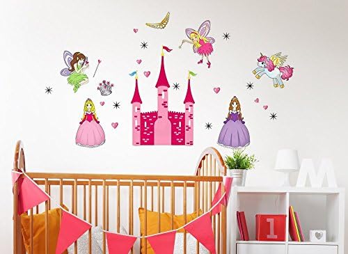Fairytale Castle Wall Sticker Princess & The STICKER4U '| 130x90 cm Magic Stars Fairy Elf Fairy Unicorn Horse Crown | Wall Stickers Decoration for Nursery Baby Girls XL