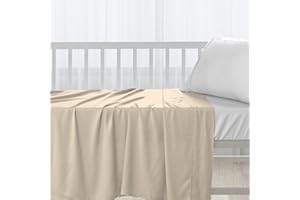 Pizuna Cotton Flat Crib Sheet Baby 70 X 100cm Beige, 1pc 400 Thread Count 100% Long Staple Combed Cotton Luxurious Sateen Weave Baby Bed Sheets With Stylish 5cm Hem By