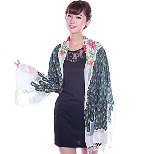Fineplus New Fashion Ladies Viscose Soft Warm Peacock Scarves White