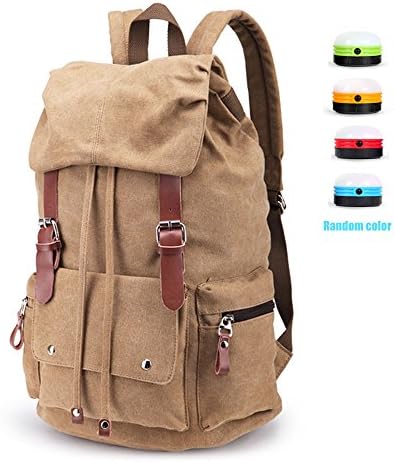 Ranbow Stylish Backpack Canvas Schoolbag Unisex Travel Bag Waterproof Daypack, Camel, 16"