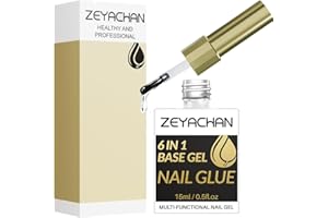 ZEYACHAN Colla Per Unghie Finte Extra Forte 6 IN 1, 15ml Colla Gel Unghie per Tip UV, Base Coat E Rinforzante, Colla Unghie Finte Gel UV Per Ricostruzione Unghie, Extension, Restauro E Nail Art