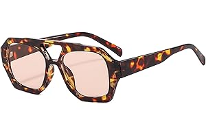 YAMEIZE 70s Retro Double Bridge - Pilot Sunglasses for Women Men - Classic Hexagonal Sunglasses Square Eyewear Driving