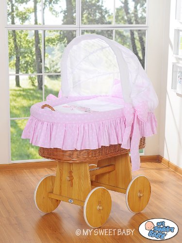 My Sweet Baby A Little Owls Wicker Crib Moses Basket (Pink)