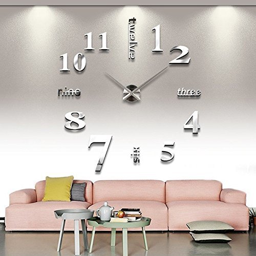 XXL Silberne Riesen Designer Wanduhr Dekoration Wandtatoo 3D aus Acryl