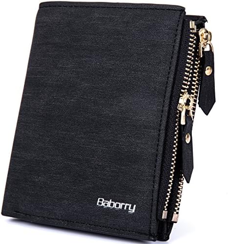 RFID Blocking Wallet Double Zipper Coin Pocket Credit Card Holder Purse Black