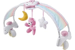 Chicco Arche Arc en Ciel Jeu de Développement 2 en 1 Compatible avec le Lit Next2Me, Panneau de Berceau avec Arche Arc-en-ciel et Veilleuse avec Musique et Pendentifs - Jouet Bébé 0+ Mois, rose