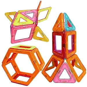 Toyshine Plastic Magnetic Tiles Building Blocks Construction Set Educational Stacking Toys (20 Pieces, Multicolour)- Indian