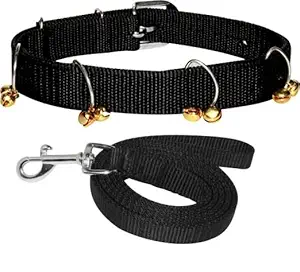 SENAPATI Dog Belt Combo of Ghungroo Dog Collar with Dog Belt Specially for Small Breed Dog Collar Leash (Black)