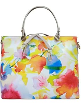 Made in Italy Echt Leder Handtasche Henkeltasche Hobo Blumen Print Schultertasche