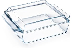 karadrova 2L Glass Casserole Dish with Lid, 27x22x9cm Oven Dish with Lid, Large Square Casserole Dishes with Lids Oven Proof, Microwave and Oven Safe