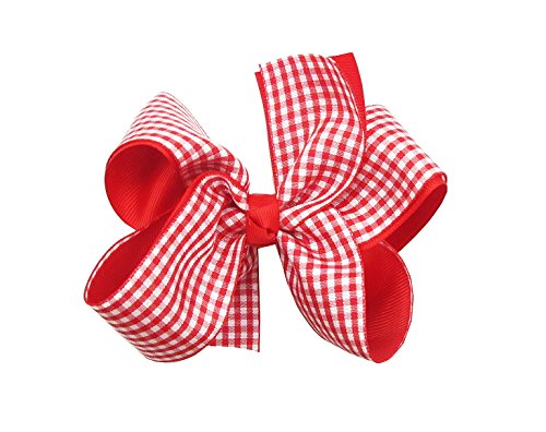 PrettyBoutique 5 Inches Girls Large Grosgrain Hair Bow Alligator Clip (Red Gingham)
