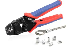 YMYP Wire Rope Crimping Tool with Ratchet, Ferrule Swaging Tool for Aluminum Sleeves, Loop Sleeves, Wire Rope Crimper for 1/64''-3/32''(0.1mm-2.2mm) Cables, Heavy-Duty Swaging Tool for Railing,Fishing