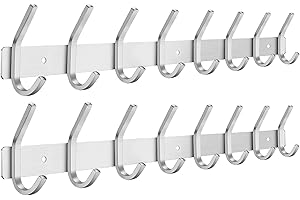 JOLY FANG Appendiabiti da Parete Argento, Ganci Appendiabiti da Muro in Acciaio Inox, Attaccapanni Montato da Parete per per Cameretta, Cucina, Bagno(8 Ganci,2pcs)