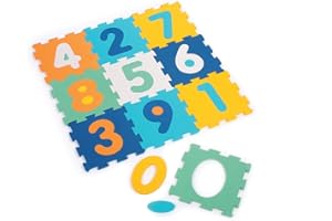 LUDI - 10 Dalles en mousse motif chiffres - Tapis de Sol - Puzzle Géant - 10 Éléments pour Apprendre à Compter - dès 10 mois