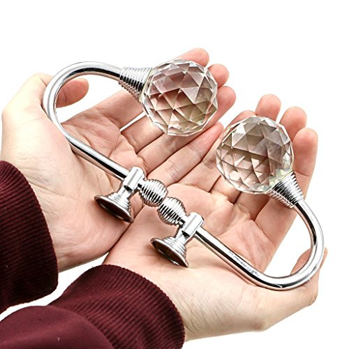 btsky 2 x Glas Kristall Vorhang halten Rücken Raffhalter Wand Haken Quaste Halterung silber - 3