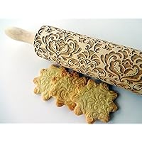 Nudelholz DAMASK für hausgemachtes Gebäck. Teigrolle mit Oriental Blume