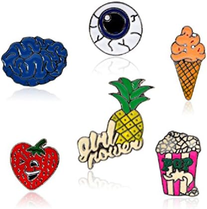 Fun Daisy 6Pcs Cartoon Set Eye Brain Icecream Pineapple Flower Brooches Lapel Pins Badge for Clothing Bag Decor