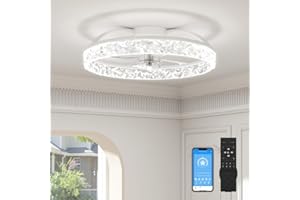 VOLISUN Ventilateur de Plafond avec Lumière et Télécommande, 6 Vitesses de vent et Ventilateur de Plafond avec Lumière Dimmable, LED Ventilateur Plafond Silencieux pour Chambre et Salon (Blanc, 50 cm)