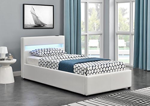Harmin Music Bed With Ottoman Storage, 16 colour LEDs, BLUETOOTH, Touch Control, USB and Aux - (Single 3ft, White)