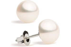 Perlenohrringe Damen und Frauen Ohrstecker, Süßwasser Zuchtperlen Knopfperle - SECRET & YOU - Perlen Ohrstecker Sterling Silber 925 - Erhältlich in 10 Größen von 4 mm bis 13 mm