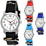 Pure Time® Kinder-Uhr Mädchen-Uhr für Kinder Jungen-Uhr Silikon-Kautschuk Armband-Uhr Uhr mit 3D Ninja Samurai Waffen Motiv Ninjauhr Lern-Uhr Schul-Uhr Sport-Uhr Schwarz Weiß (Schwarz)