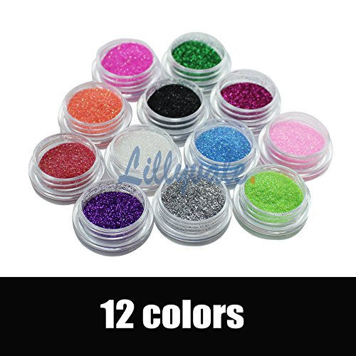 12 Mix Colours Nail Art Craft Acrylic Fine Glitter Powder Pots Tips Decoration