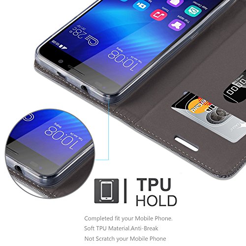 Honor 6 HÃ¼lle in GRAU SCHWARZ von Cadorabo - HandyhÃ¼lle im Stoff Design mit Magnetverschluss Standfunktion Kartenfach Case Cover SchutzhÃ¼lle Etui Tasche Book Klapp Style