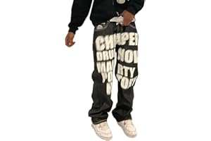 ORANDESIGNE Uomo Hip Hop Baggy Jeans Stampati Cargo Jeans Pantaloni Stile Hipster Denim Gamba Larga Allentata per Adolescenti Vintage Harajuku Jeans Dritti