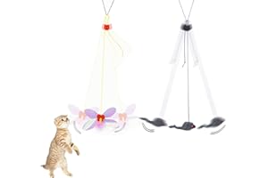AIMICOCA 2 Stück Haustier Katzen mäuse und Libellen Spielzeug, A-Door-Able Mäuse Libelle Katze Maus Mäuse Spielzeug Katzen Tänzer Teaser und Trainer für Katze und Kätzchen Hängen an Tür, Fenster, Sear, käfig