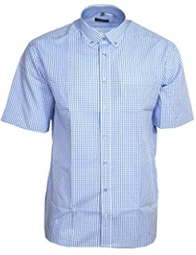 Eterna Herren Hemd Baumwoll Hemd Baumwollhemd Business Herrenhemd Kurzarm Comfort Fit Blau kariert