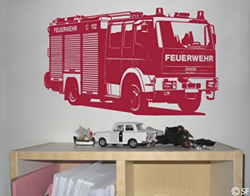 Wandtattoo Feuerwehr Truck uss278 Wandaufkleber Wandsticker Kinderzimmer 80 x 48 rot - 4