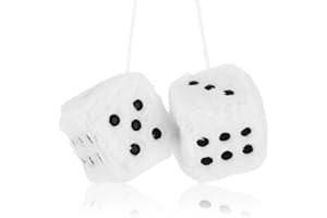 TELOOCO White Fuzzy Dice for Car 1 Pair Plush Dice Accessories for Rear View Mirror Retro Square Hanging Dice Car Decorations for Women(2.36 Inch)