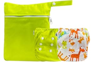 ‎STIELU StieLu Schwimmwindel 2er Set mit Nasstasche mitwachsend/waschbar/verstellbar (0-3 Jahre) / Schwimmwindel Baby Badehose Junge Badeanzug Mädchen Grün