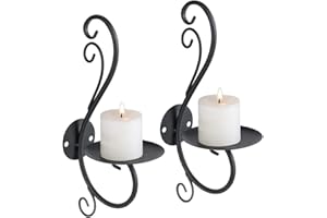 Sziqiqi Zestaw 2 świeczników ściennych, żelazny wiszący, dekoracja domu, uchwyt na podgrzewacz, kinkiet ścienny, czarny
