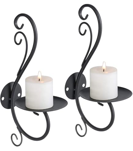 Lot De 2 Bougeoirs Muraux Vintage Noir Métal - Design Rétro, Avec 4 Clous Blancs, Décoration Chaleureuse Pour Bougies