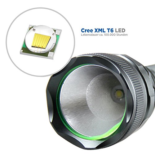 SUNSPEED LED Taschenlampe/500 Lumen /5 Modus Regulierbar/ IP65 Wasserdicht/18650 wiederaufladbare Batterie+Batterieladegerät - 4