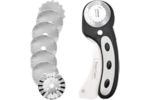 Headley Tools Rollschneider mit 7 Ersatzklingen, Stoffschneider mit Ergonomischem Griff und Sicherheitsverschluss Rollschneider 45mm für Stoff, Leder, Basteln, Nähen, Quilten (Schwarz)